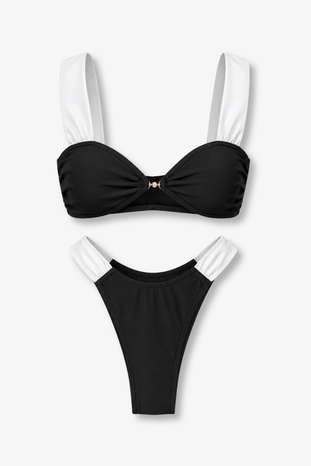 Costum de baie 2 piese, Mirelle Alb - Negru