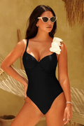 Costum de Baie întreg Fit Shapewear Nicole Negru – vedere față, purtat de model
