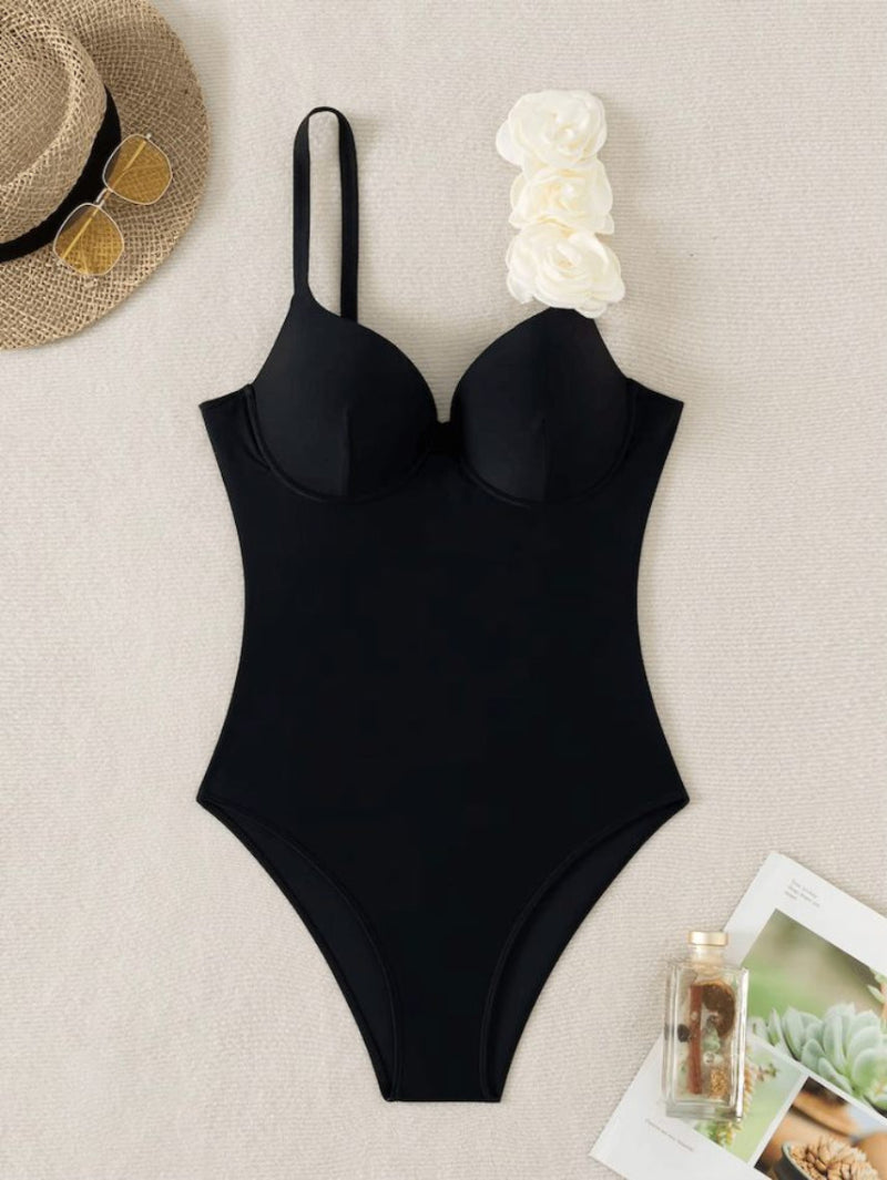 Costum de Baie întreg Fit Shapewear Nicole Negru – detaliu decupaj central la bustieră