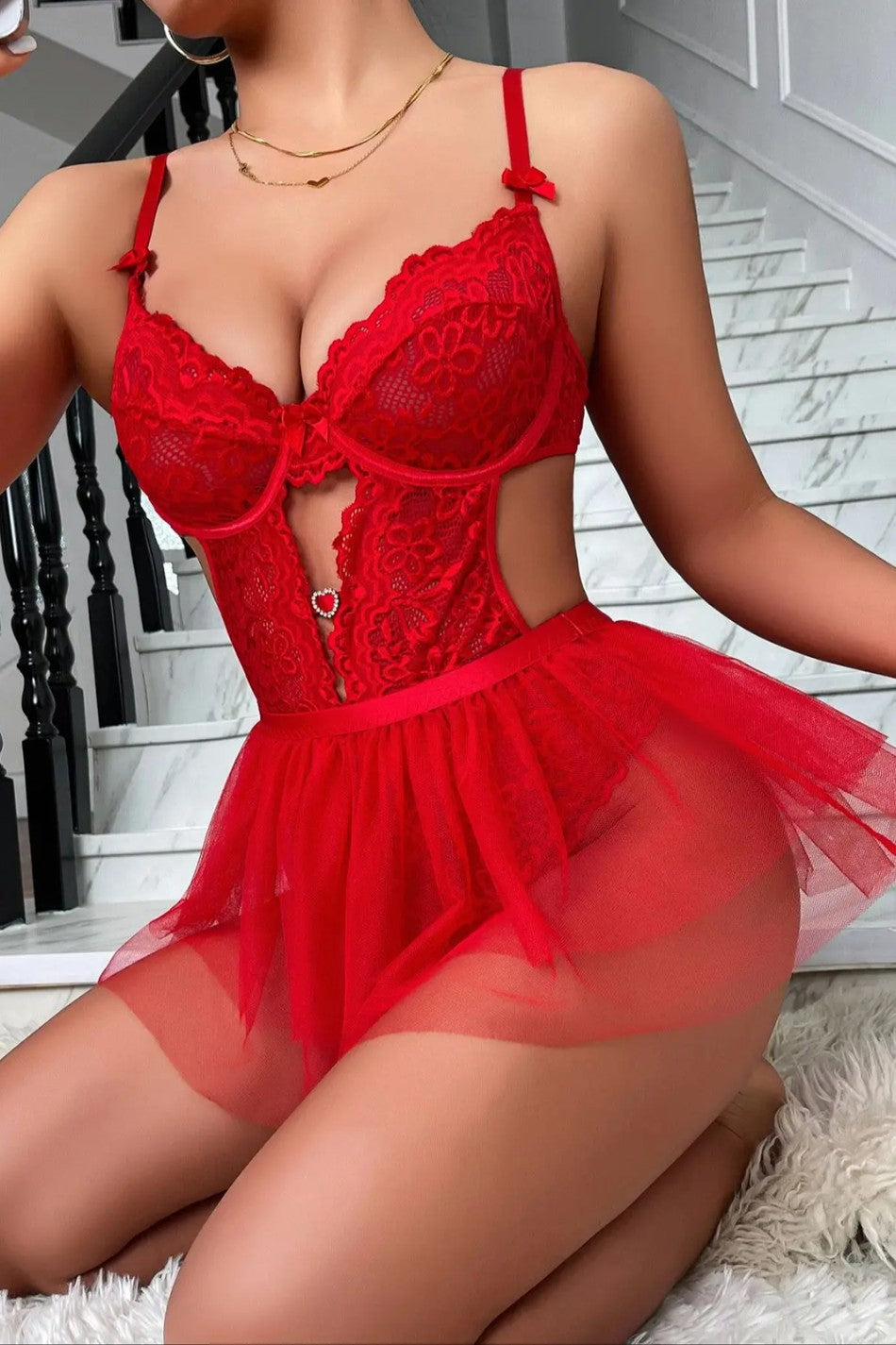 Nicole | Set Babydoll, Rosu
