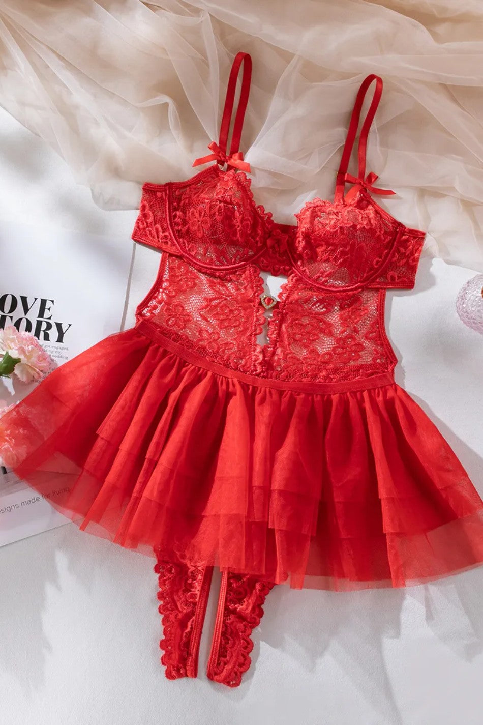 Nicole | Set Babydoll, Rosu
