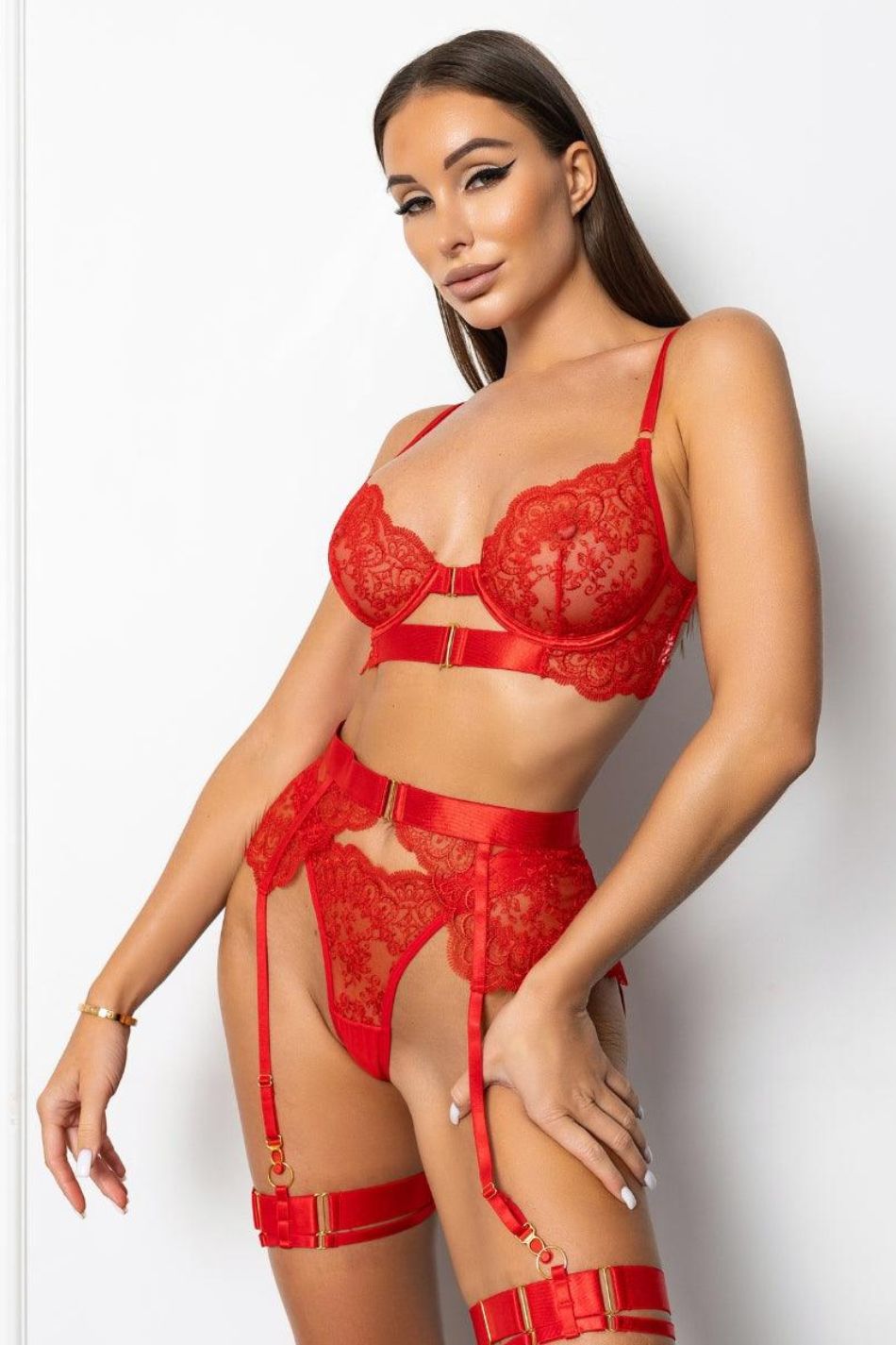 Selene | Set lenjerie 3 piese, Roșu