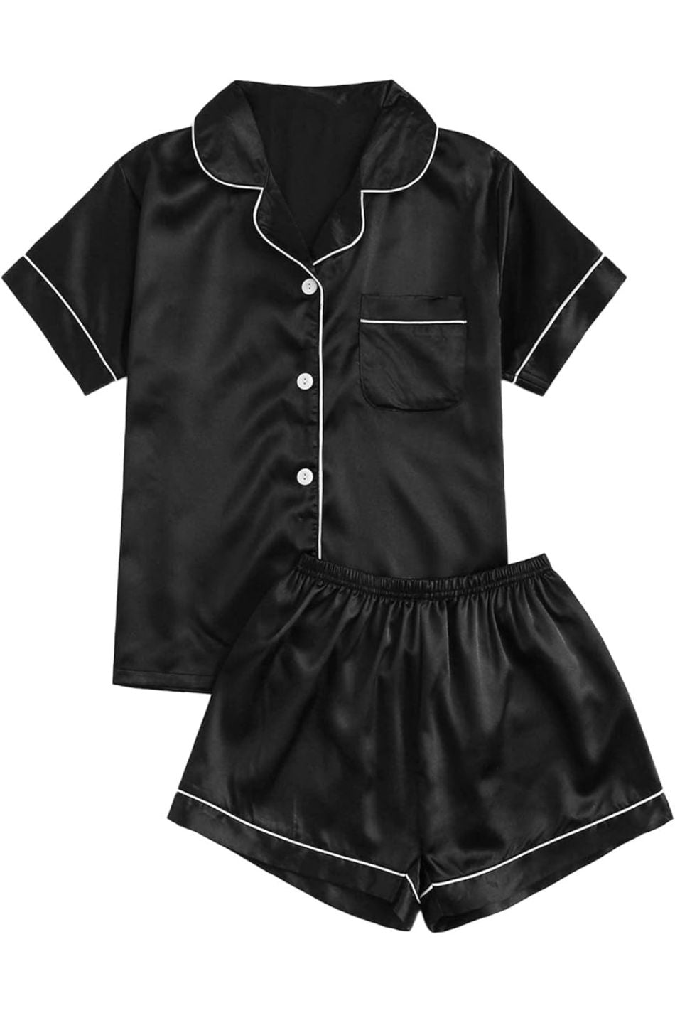 Set pijamale din satin, Negru
