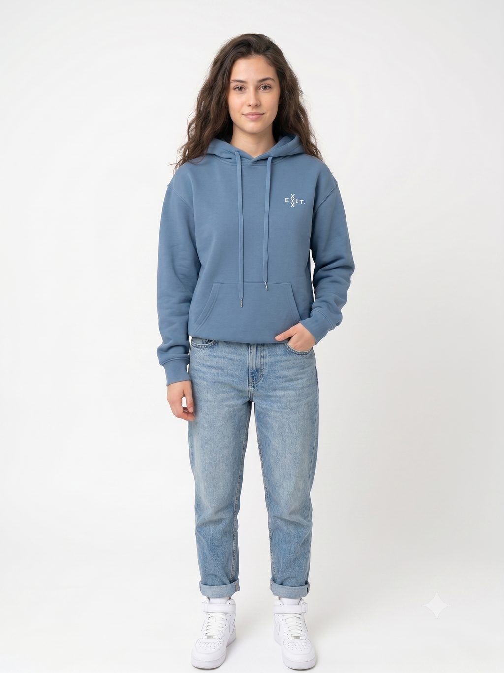 Hanorac Unisex cu Glugă și Print 3D pe Spate – Albastru