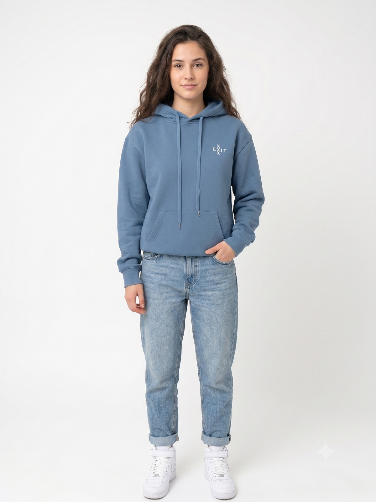 Hanorac Unisex cu Glugă și Print 3D pe Spate – Albastru