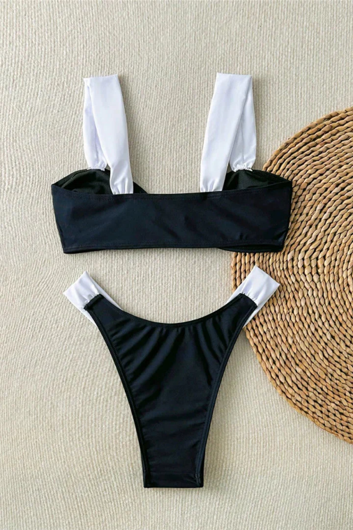 Costum de baie 2 piese, Mirelle Alb - Negru