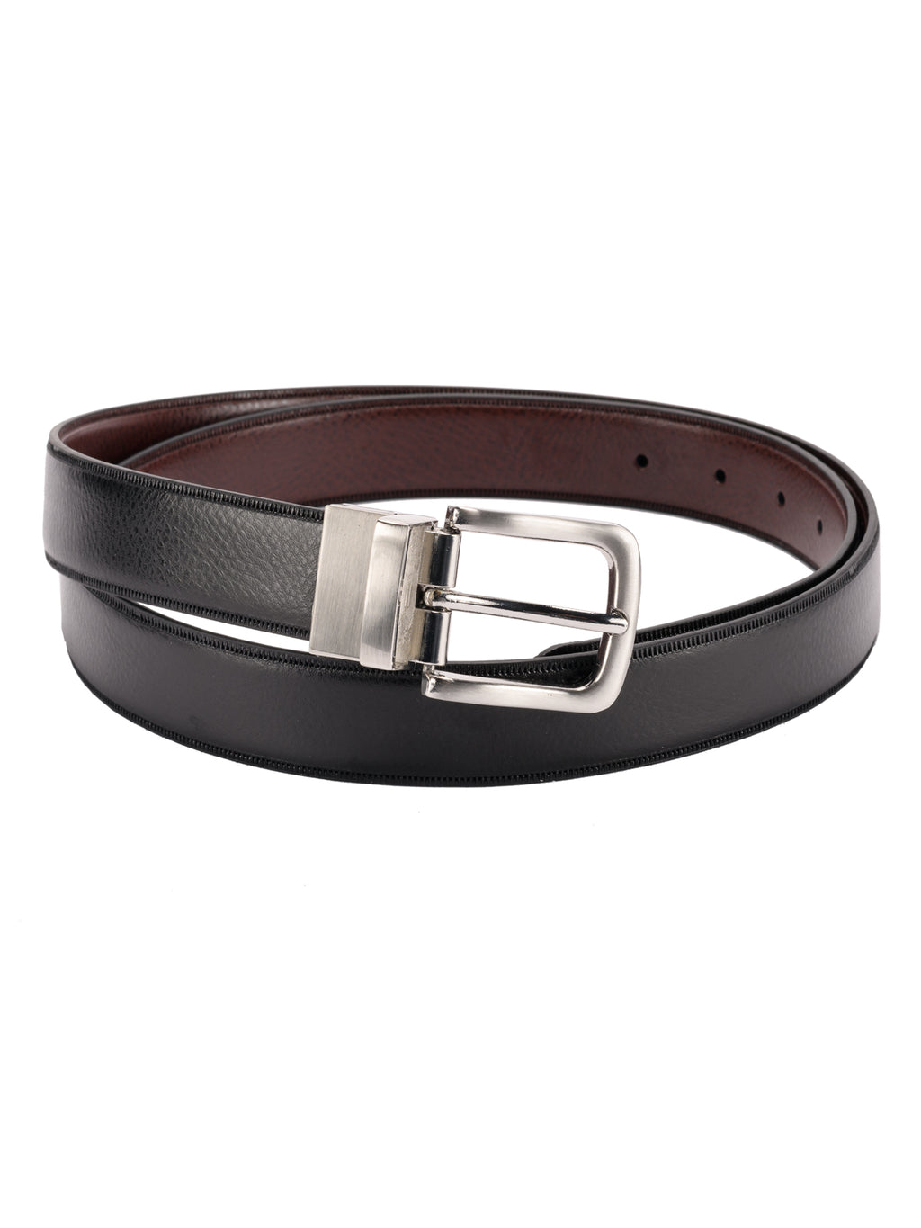 Curea cu doua fete pentru barbati, piele naturala, Negru-Maro, 125 cm