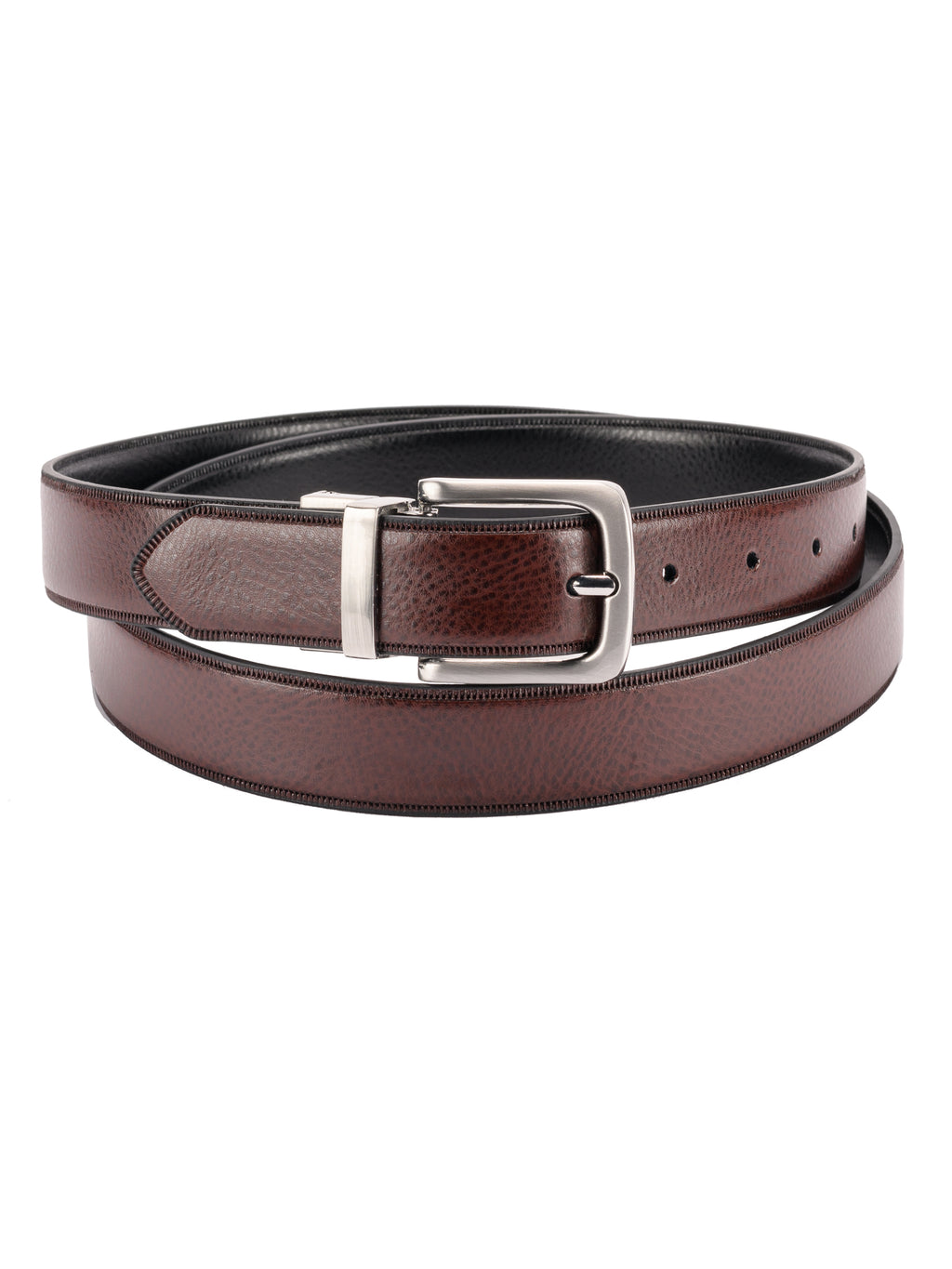 Curea cu doua fete pentru barbati, piele naturala, Negru-Maro, 125 cm