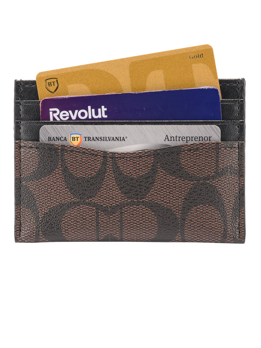 Card Holder din piele naturală, portcard slim pentru carduri bancare, Coffee
